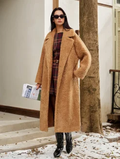 COMMENSE Lapel Minky Long Jacket* Outerwear|Jackets