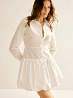 COMMENSE Lapel Panel Bud Waist Dress* White Dresses|Casual Dresses