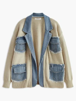 COMMENSE Lapel Panel Draped Knit Outerwear* Sweater Tops|Outerwear