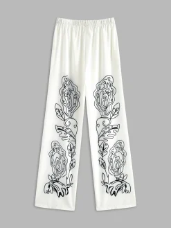 COMMENSE Lapel Printed Elastic Waist Pants Set* Pants Sets|Matching Sets