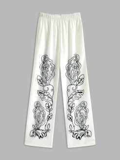 COMMENSE Lapel Printed Elastic Waist Pants Set* Pants Sets|Matching Sets