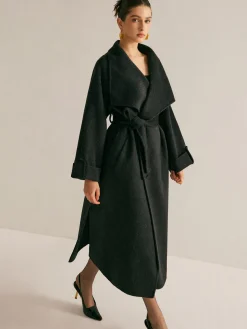 COMMENSE Large Collar Belted Wool Long Coat* Outerwear|Coats