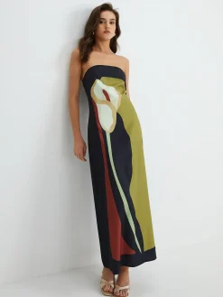 COMMENSE Large Floral Print Split Tube Long Dress* Floral Dresses|Vacation Dresses