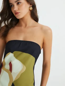 COMMENSE Large Floral Print Split Tube Long Dress* Floral Dresses|Vacation Dresses