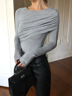 COMMENSE Layered Long Sleeve Pleated Shirt* T-shirts|Tops