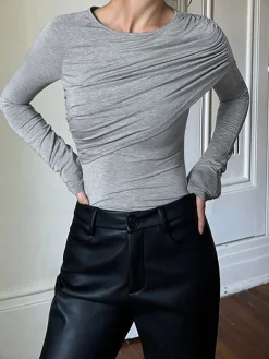 COMMENSE Layered Long Sleeve Pleated Shirt* T-shirts|Tops
