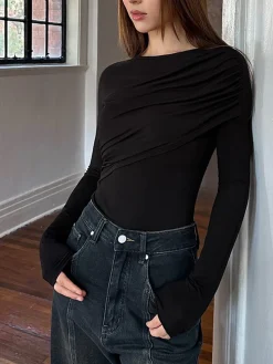 COMMENSE Layered Long Sleeve Pleated Shirt* T-shirts|Tops