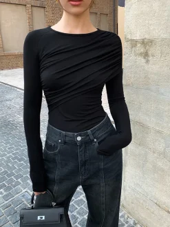 COMMENSE Layered Long Sleeve Pleated Shirt* T-shirts|Tops