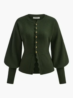 COMMENSE Leg-Of Mutton Sleeve Wave Trim Knit Top* Sweater Tops|Sweaters & Cardigans