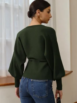 COMMENSE Leg-Of Mutton Sleeve Wave Trim Knit Top* Sweater Tops|Sweaters & Cardigans