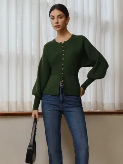 COMMENSE Leg-Of Mutton Sleeve Wave Trim Knit Top* Sweater Tops|Sweaters & Cardigans