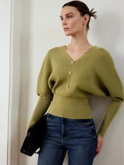 COMMENSE Leg-Of-Mutton Sleeve Cinched Sweater* Sweater Tops|Sweaters & Cardigans
