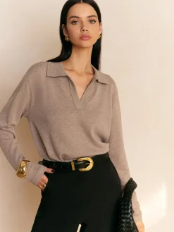 COMMENSE Leisure Collared Pullover Sweater* Sweater Tops|Sweaters & Cardigans