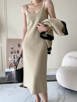 COMMENSE Leisure Contrast Trim Knit Skirt Set* Skirt Sets|Long Sleeve Sets