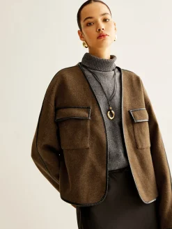COMMENSE Leisure Contrast Trim Tweed Coat* Outerwear|Coats