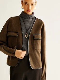 COMMENSE Leisure Contrast Trim Tweed Coat* Outerwear|Coats