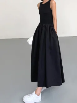 COMMENSE Leisure Crew Neck Long Dress* White Dresses|Black Dresses