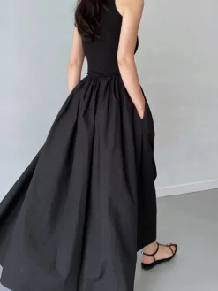 COMMENSE Leisure Crew Neck Long Dress* White Dresses|Black Dresses