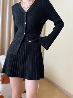 COMMENSE Leisure Long Sleeve Two Piece Skirt Set* Skirt Sets|Long Sleeve Sets