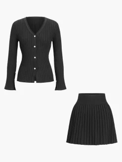 COMMENSE Leisure Long Sleeve Two Piece Skirt Set* Skirt Sets|Long Sleeve Sets