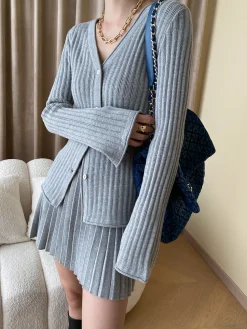 COMMENSE Leisure Long Sleeve Two Piece Skirt Set* Skirt Sets|Long Sleeve Sets