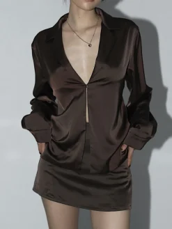 COMMENSE Leisure Oversized Satin Tie Back Shirt* Blouses & Shirts|Matching Sets