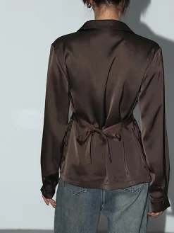 COMMENSE Leisure Oversized Satin Tie Back Shirt* Blouses & Shirts|Matching Sets