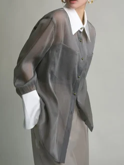 COMMENSE Leisure See Through Shirt With Cami Top* Long Sleeve Sets|Blouses & Shirts