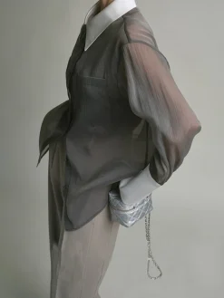 COMMENSE Leisure See Through Shirt With Cami Top* Long Sleeve Sets|Blouses & Shirts