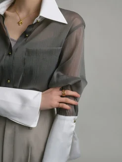 COMMENSE Leisure See Through Shirt With Cami Top* Long Sleeve Sets|Blouses & Shirts