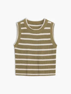 COMMENSE Leisure Stripe Knit Crop Top* Sweater Vests|Sweaters & Cardigans