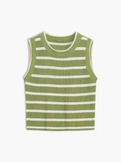 COMMENSE Leisure Stripe Knit Crop Top* Sweater Vests|Sweaters & Cardigans