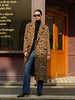 COMMENSE Leopard Pockets Long Wool Coat* Outerwear|Coats