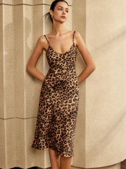 COMMENSE Leopard Print Backless Cami Midi Dress* Summer Dresses|Cocktail & Party Dresses