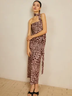 COMMENSE Leopard Print Mesh Halter Midi Dress* Casual Dresses|Summer Dresses