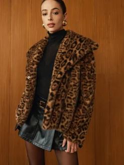 COMMENSE Leopard Printed Faux Fur Warm Coat* Outerwear|Coats