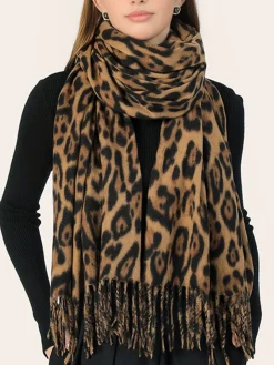 COMMENSE Leopard Printed Tassel Warm Scarf* Accessories