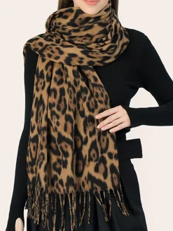 COMMENSE Leopard Printed Tassel Warm Scarf* Accessories