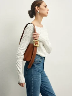 COMMENSE Lettuce Trim Backless Pointelle Knit Top* Sweater Tops|Sweaters & Cardigans