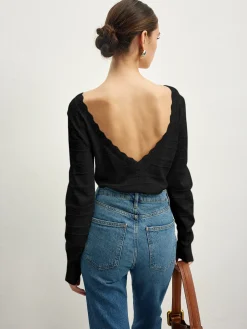 COMMENSE Lettuce Trim Backless Pointelle Knit Top* Sweater Tops|Sweaters & Cardigans
