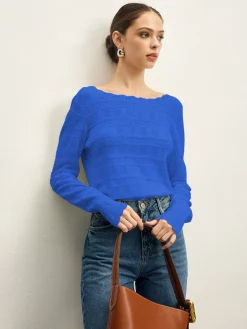 COMMENSE Lettuce Trim Backless Pointelle Knit Top* Sweater Tops|Sweaters & Cardigans