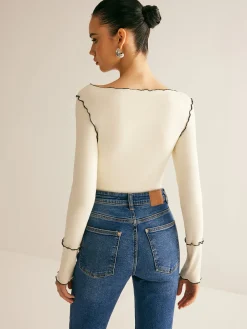 COMMENSE Lettuce Trim Long Sleeve Slim T-Shirt* T-shirts|Tops