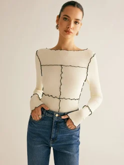 COMMENSE Lettuce Trim Long Sleeve Slim T-Shirt* T-shirts|Tops