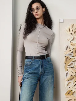 COMMENSE Lettuce Trim Skinny Jersey Top* T-shirts|Tops