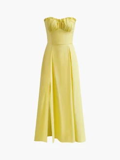 COMMENSE Lettuce Trim Slit Midi Dress* Summer Dresses|Midi Dresses