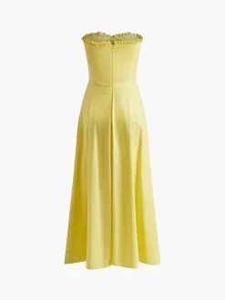 COMMENSE Lettuce Trim Slit Midi Dress* Summer Dresses|Midi Dresses