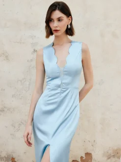 COMMENSE Lettuce Trim Split Tank Long Dress* Cocktail & Party Dresses|Vacation Dresses