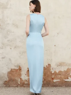 COMMENSE Lettuce Trim Split Tank Long Dress* Cocktail & Party Dresses|Vacation Dresses