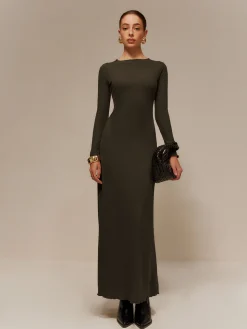 COMMENSE Lettuce Trim Sweater Long Dress Without Belt* Sweater Dresses|Sweater Dresses