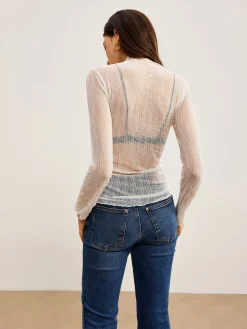 COMMENSE Lettuce Trim Textured Sheer T-Shirt* T-shirts|Tops
